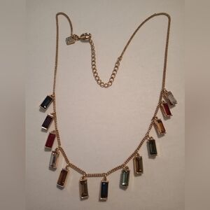 #377.  Banana Republic Multi Colored Rhinestone, Gold Toned Necklace. 9" Long